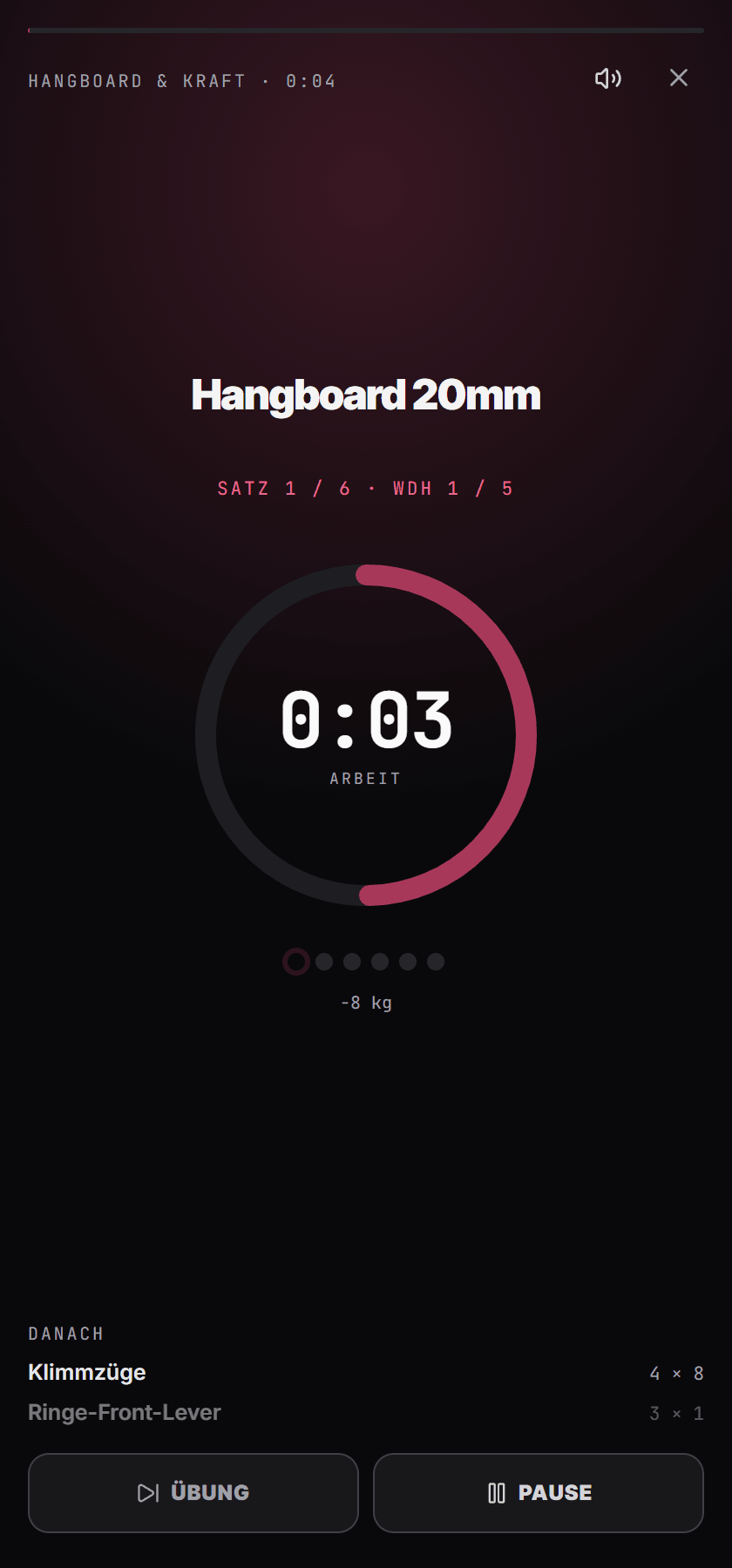 Live-Timer im Vollbild während einer Trainingseinheit